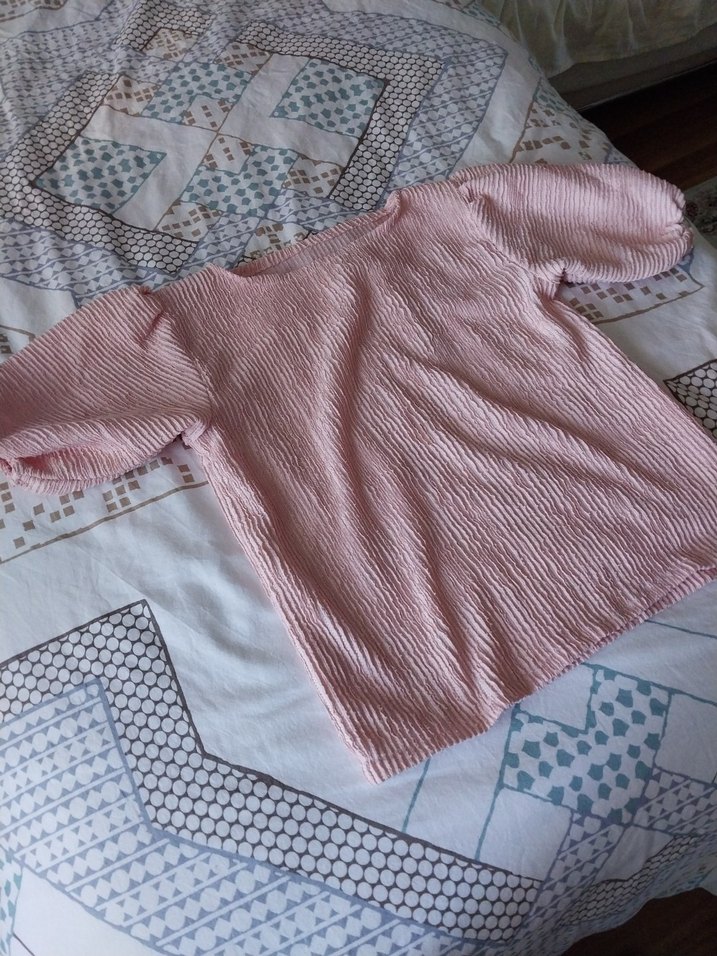 Pembe ve siyah Kısa Kollu Triko Hamile Bluz - Görsel 5