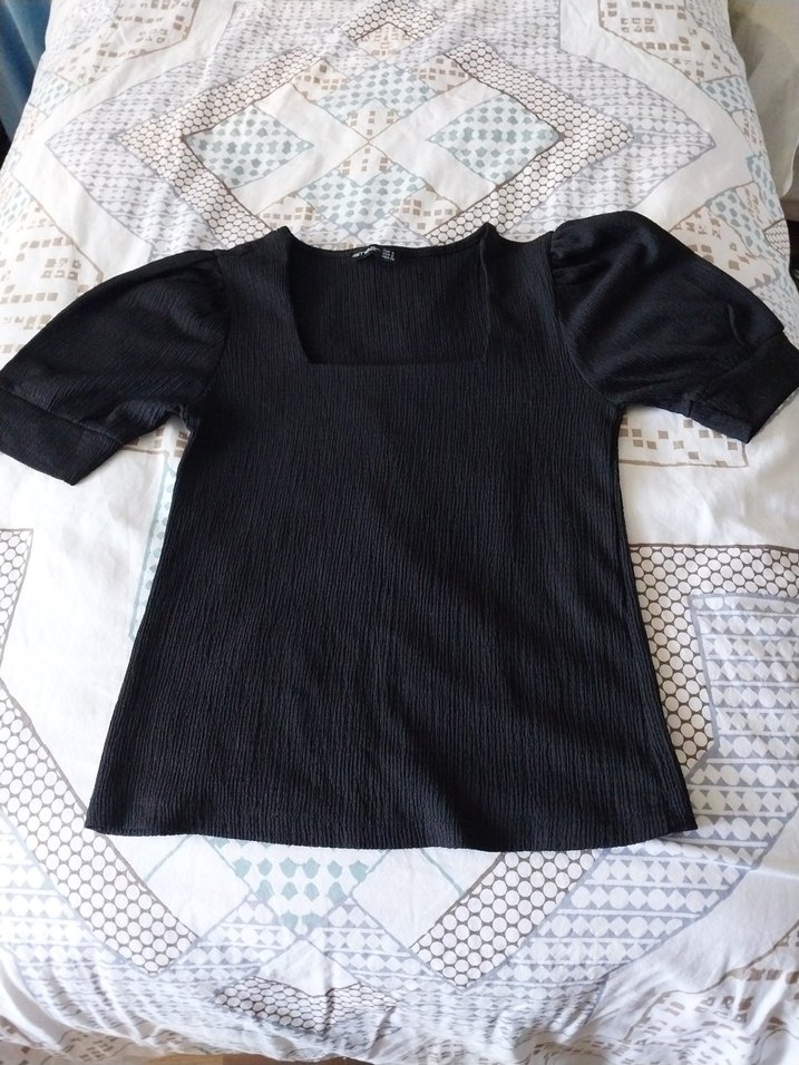 Pembe ve siyah Kısa Kollu Triko Hamile Bluz - Görsel 2