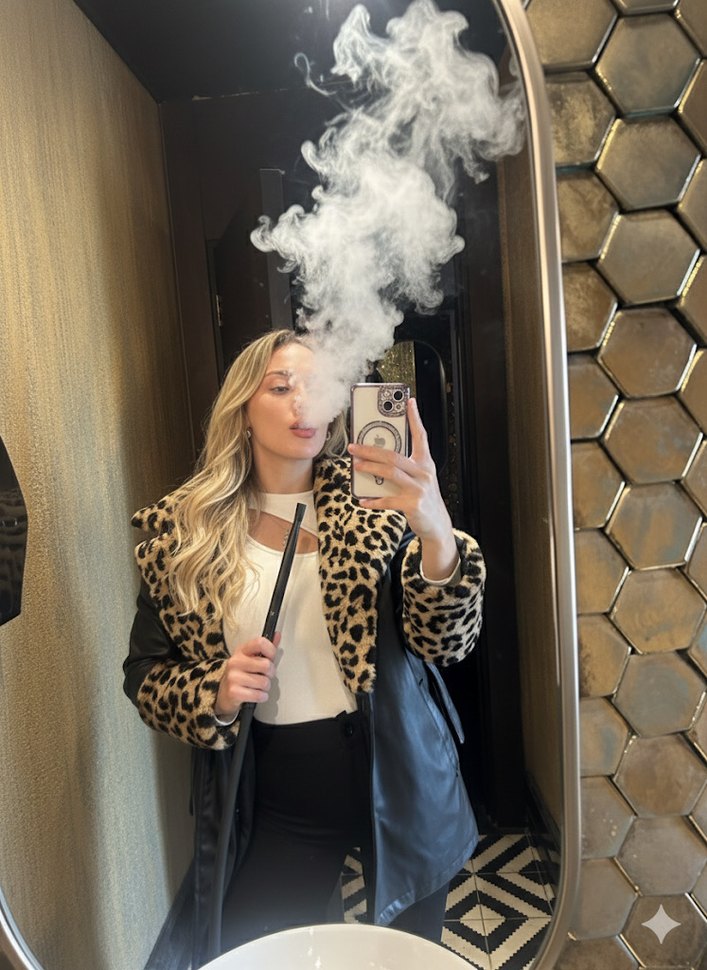 Deri Leopar Desenli Kadın Ceket - Görsel 2