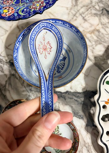 Nakışlı Mavi Porselen Kase Seti - Görsel 2