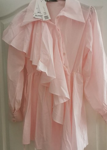 Zara Pembe Fırfırlı Uzun Kollu Gömlek
