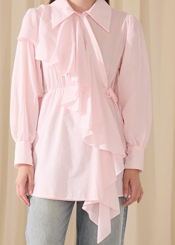Pembe Fırfırlı Uzun Kollu Gömlek