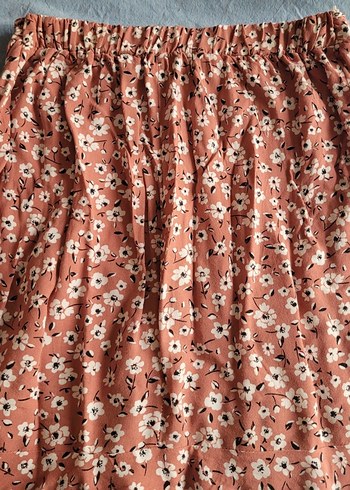 Pembe Çiçekli Volanlı Midi  Etek - Görsel 2