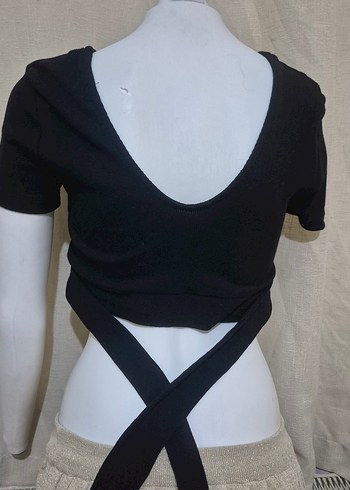Siyah Kısa Kollu Crop Top - Görsel 3