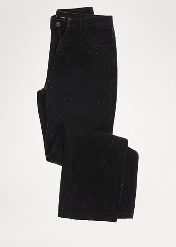 Mango Siyah Simli Duz Paca Jean
