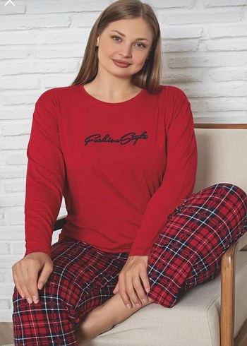 Kırmızı Baskılı Kadın Pijama Takımı - Görsel 4