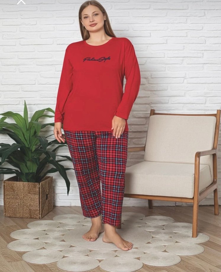 Kırmızı Baskılı Kadın Pijama Takımı - Görsel 2