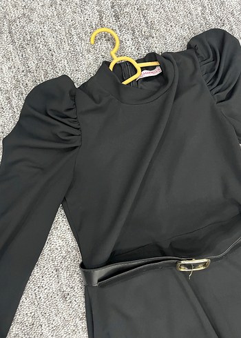 Siyah Kemerli Uzun Kadın Elbise - Görsel 3