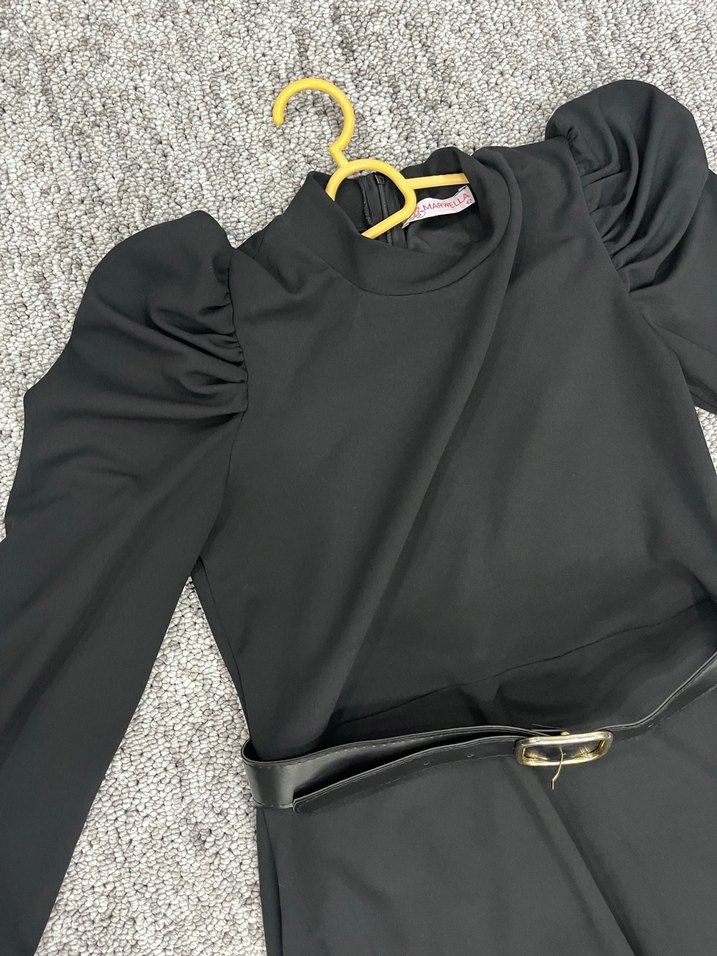 Siyah Kemerli Uzun  Kadın Elbise - Görsel 3