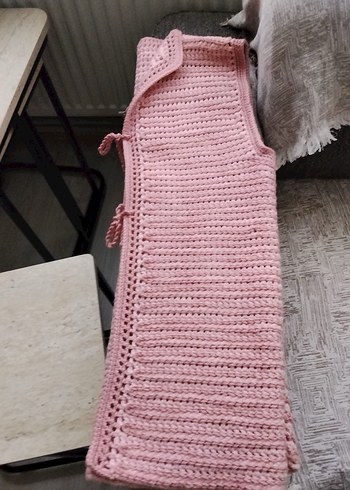 Pembe Örgü Kadın Yelek V Yaka - Görsel 3