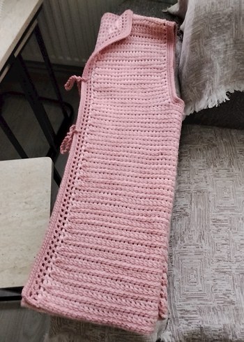 Pembe Örgü Kadın Yelek V Yaka - Görsel 4