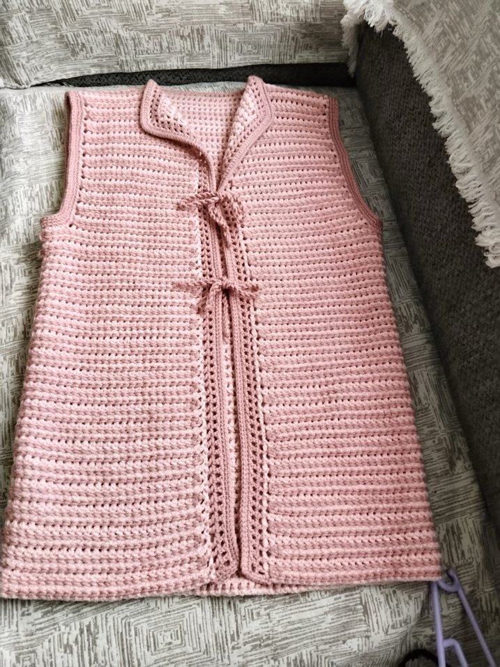 Pembe Örgü Kadın Yelek V Yaka - Görsel 2