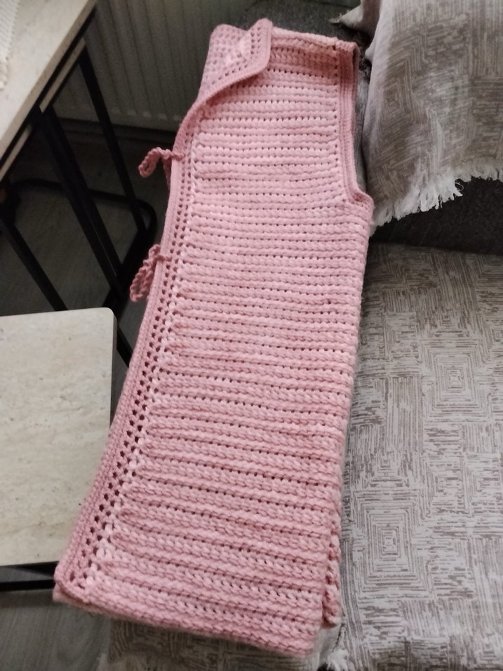 Pembe Örgü Kadın Yelek V Yaka - Görsel 4