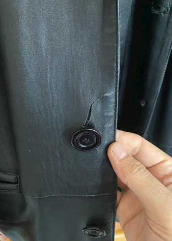 Siyah Deri Ceket, Düğmeli, Normal Boy - Görsel 4