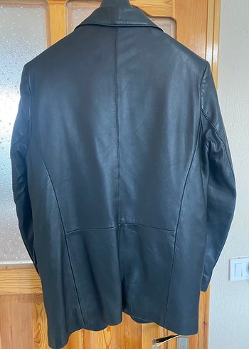 Siyah Deri Ceket, Düğmeli, Normal Boy - Görsel 2