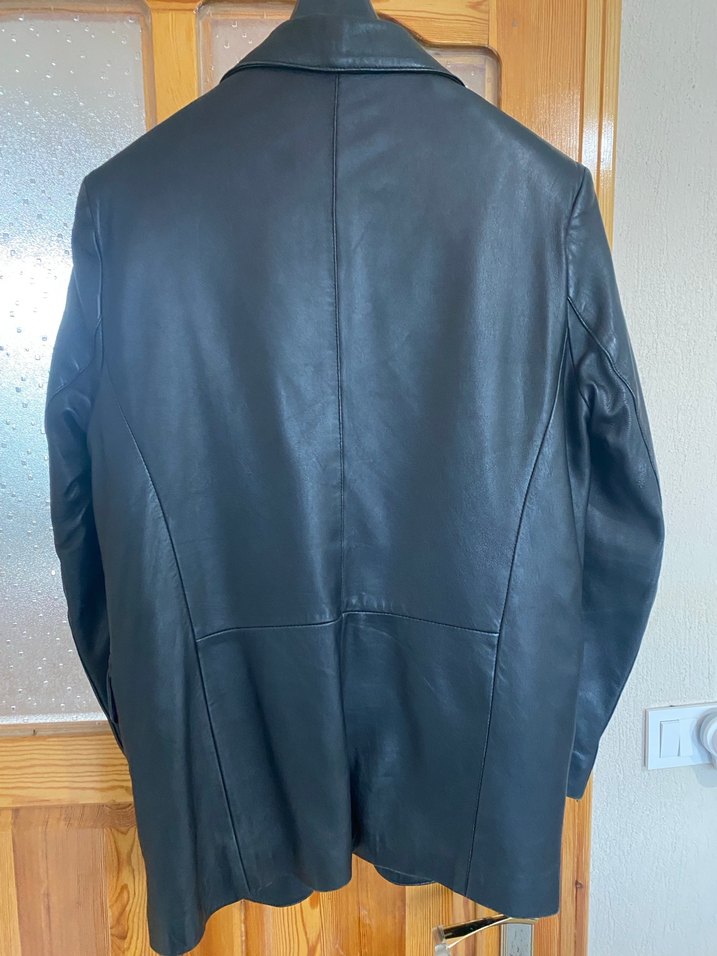 Siyah Deri Ceket, Düğmeli, Normal Boy - Görsel 2