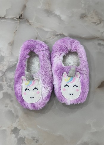 Renkli Tie-Dye Desenli Mor Peluş Kız Terliği - Görsel 3