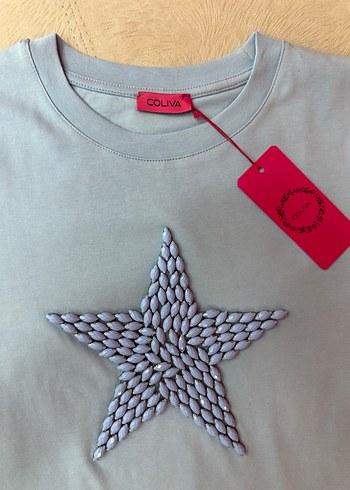 Mavi taş İşlemeli  Kısa Kollu Tişört - Görsel 3