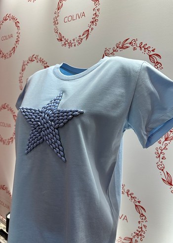 Mavi taş İşlemeli  Kısa Kollu Tişört - Görsel 4