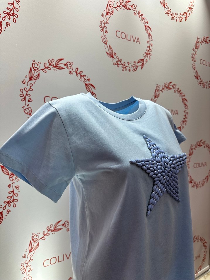 Mavi taş İşlemeli  Kısa Kollu Tişört - Görsel 5