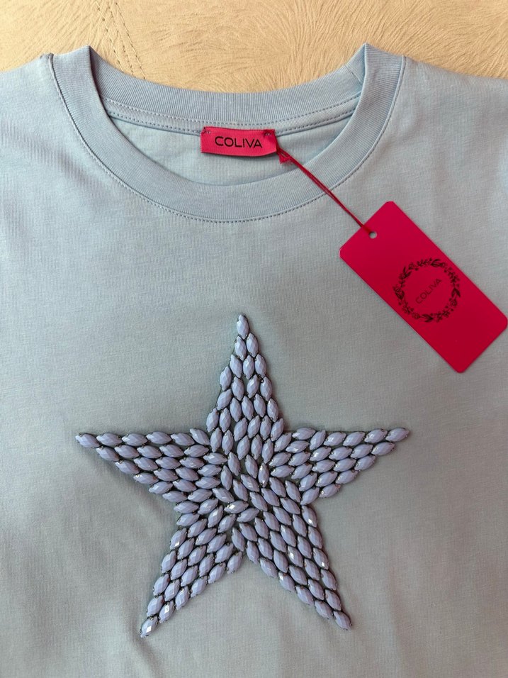 Mavi taş İşlemeli  Kısa Kollu Tişört - Görsel 3