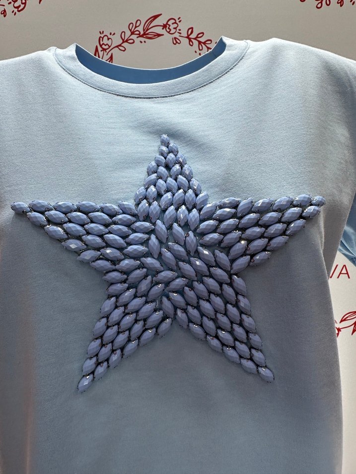 Mavi taş İşlemeli  Kısa Kollu Tişört - Görsel 2