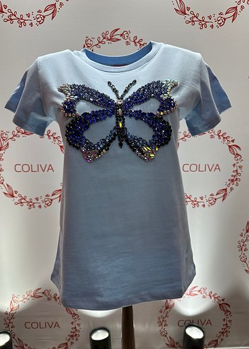 Kristal taşİşlemeli Renkli Kelebek desenli t-shirt - Görsel 5