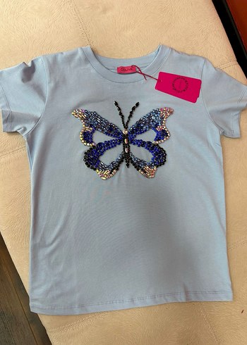 Kristal taşİşlemeli Renkli Kelebek desenli t-shirt - Görsel 6