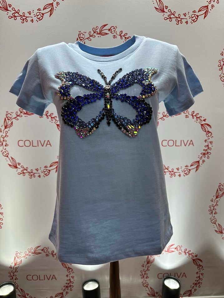 Kristal taşİşlemeli Renkli Kelebek desenli t-shirt - Görsel 5