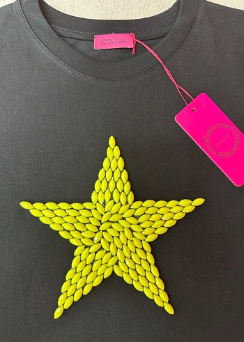 Sarı taş İşlemeli yıldız desenli Kadın Tişört - Görsel 6