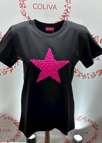 Pembe taşlı Yıldız Desenli Kısa Kollu Tişört - Görsel 7