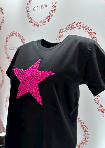 Pembe taşlı Yıldız Desenli Kısa Kollu Tişört - Görsel 4