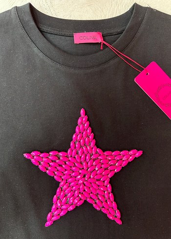 Pembe taşlı Yıldız Desenli Kısa Kollu Tişört - Görsel 6