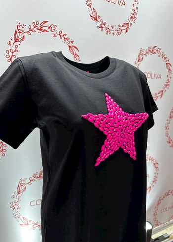 Pembe taşlı Yıldız Desenli Kısa Kollu Tişört - Görsel 5