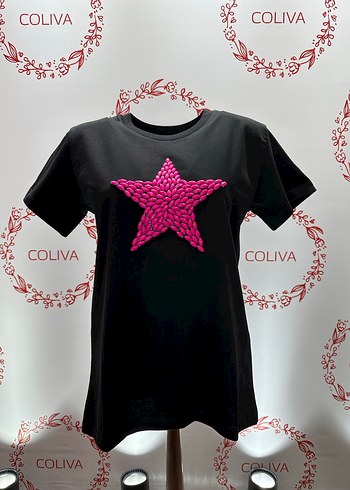 Pembe taşlı Yıldız Desenli Kısa Kollu Tişört - Görsel 2