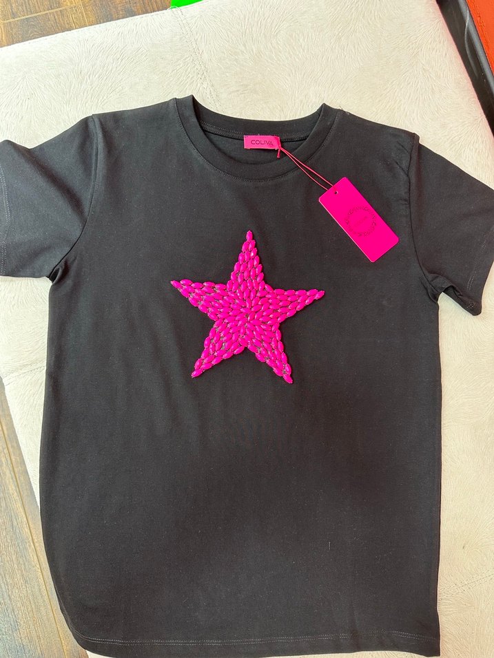 Pembe taşlı Yıldız Desenli Kısa Kollu Tişört - Görsel 3