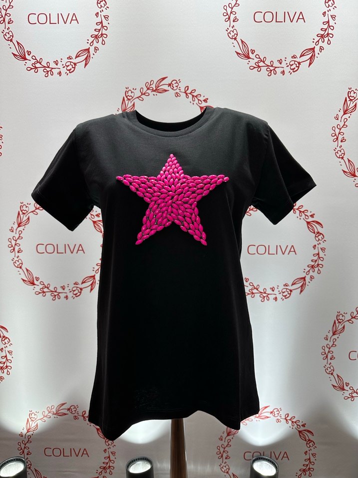 Pembe taşlı Yıldız Desenli Kısa Kollu Tişört - Görsel 2