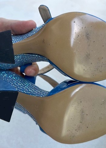 Parlak Mavi Topuklu Kadın Ayakkabı - Görsel 7