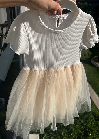 Kız Çocuk Beyaz Kısa Kollu tütülü Elbise - Görsel 2