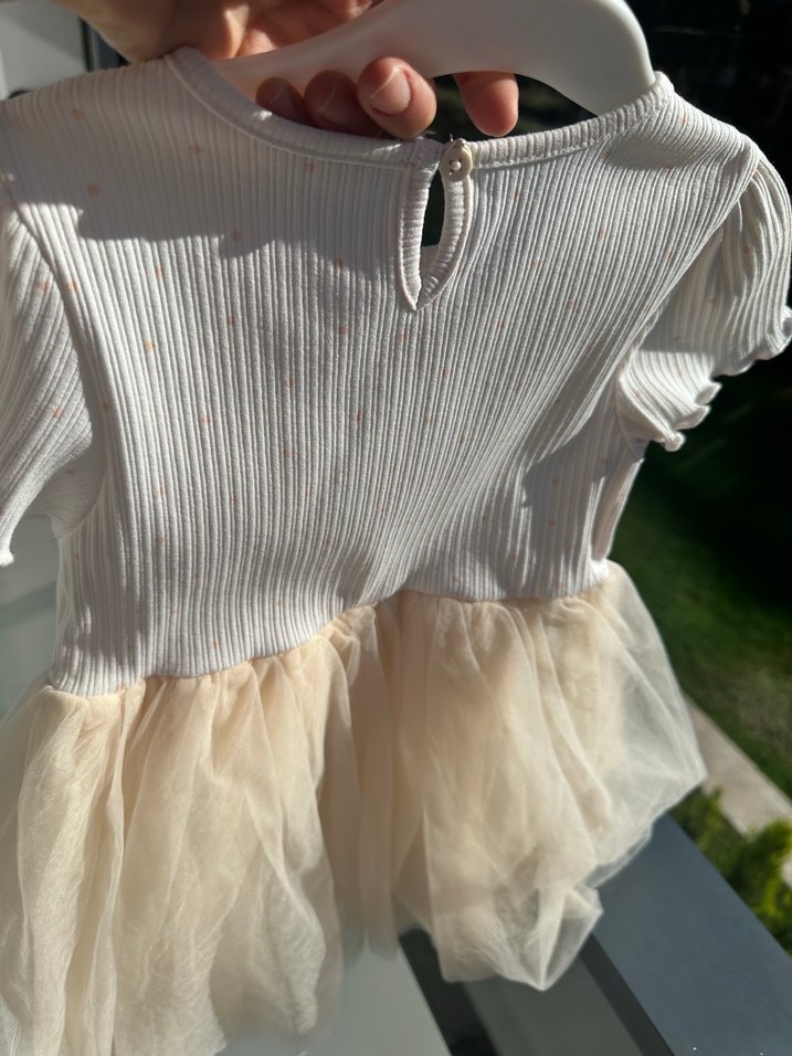 Kız Çocuk Beyaz Kısa Kollu tütülü Elbise - Görsel 4