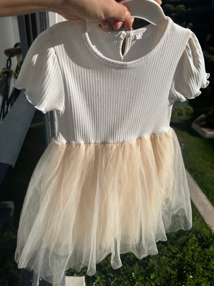 Kız Çocuk Beyaz Kısa Kollu tütülü Elbise - Görsel 2