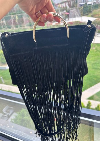 Mango Siyah Süet Püsküllü Bohem Kadın Çanta - Görsel 2