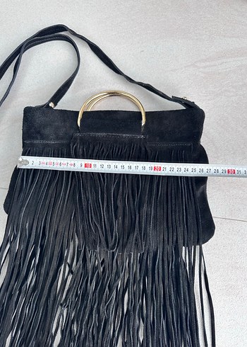 Mango Siyah Süet Püsküllü Bohem Kadın Çanta - Görsel 4