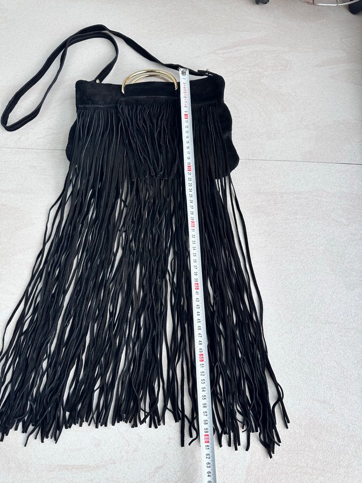 Mango Siyah Süet Püsküllü Bohem Kadın Çanta - Görsel 5