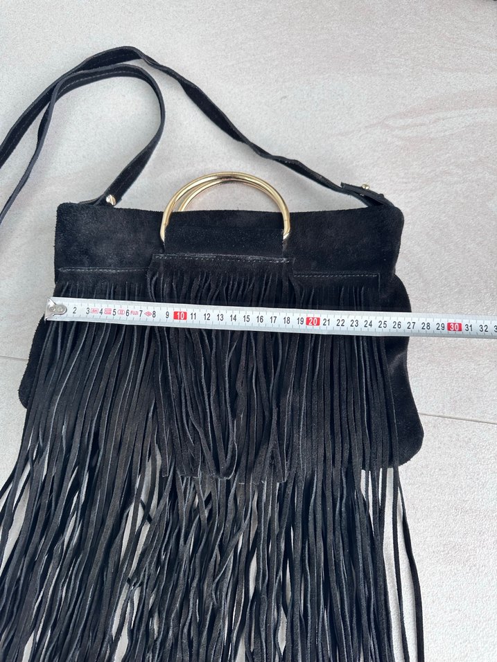 Mango Siyah Süet Püsküllü Bohem Kadın Çanta - Görsel 4