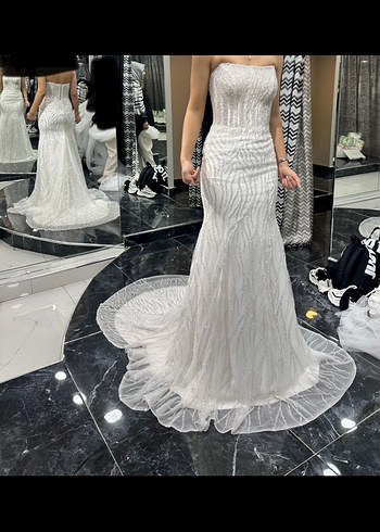 Beyaz Straplez Denizkızı Gelinlik - Görsel 4