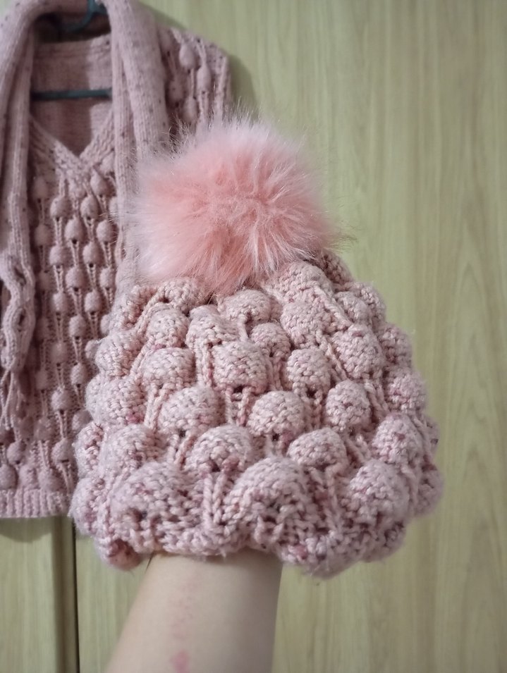 Kız Çocuk Pembe Bohem Örgü Panço - Görsel 2