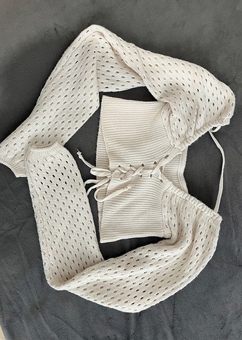 Beyaz İnce Örgü Halter Yaka Kadın Kazak - Görsel 2