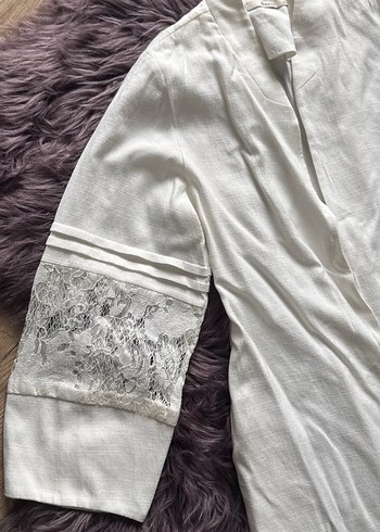 Nakışlı Bohem Uzun Beyaz Kadın Sabahlık - Görsel 2