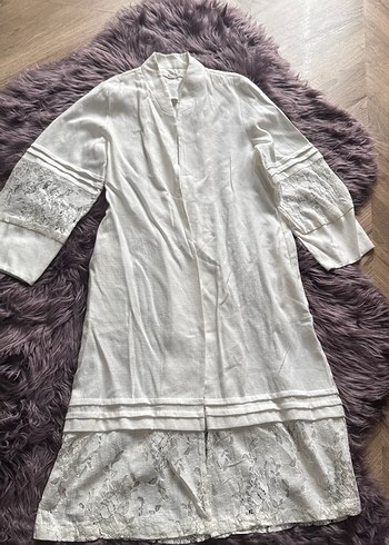 Nakışlı Bohem Uzun Beyaz Kadın Sabahlık - Görsel 6